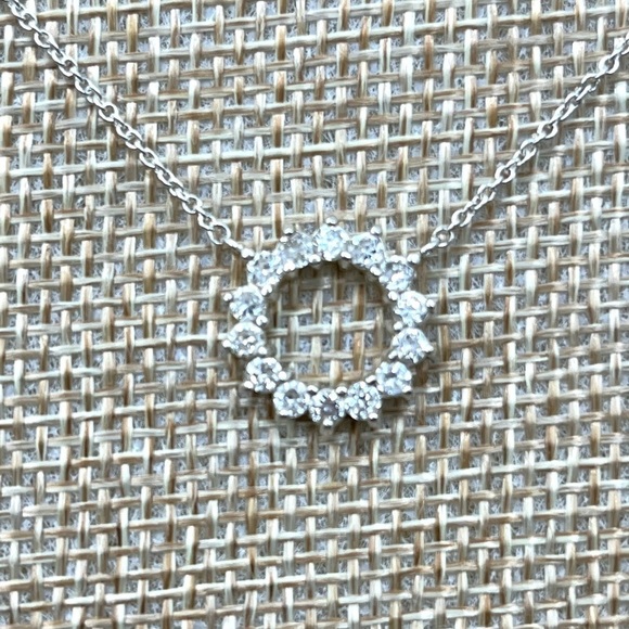Halo Necklace CZ Cubic Zirconia. 18” Sterling Silver 925 Symbol of Love Dainty - Picture 1 of 8